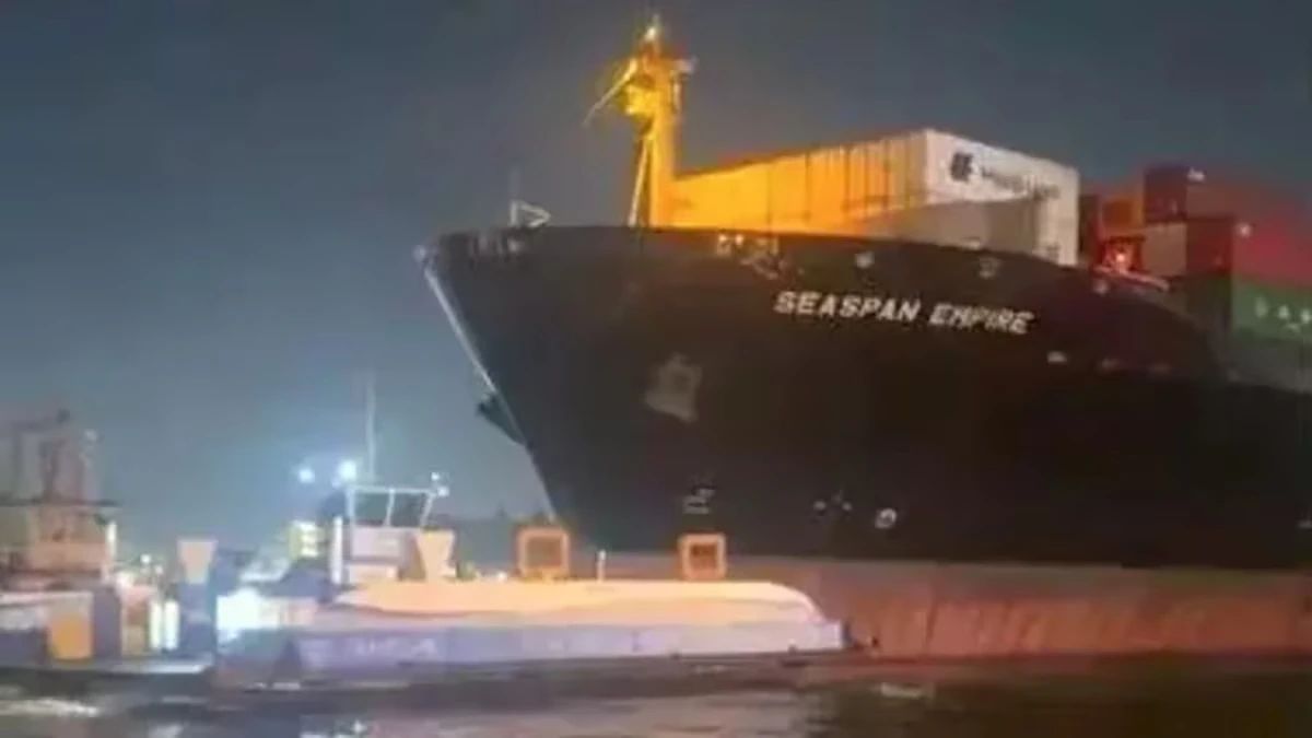Navio atinge balsas no Porto de Santos, SP, e tripulantes se jogam no mar