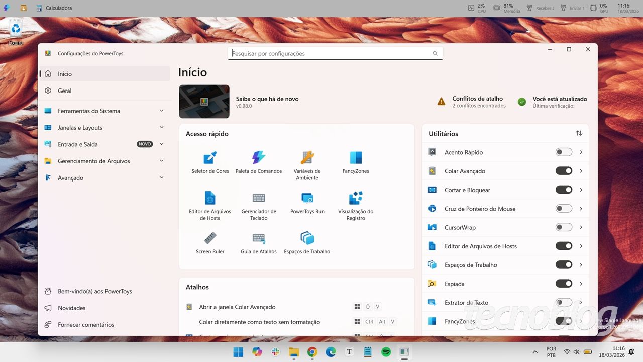 PowerToys 0.98: Nova barra de atalhos e melhorias no Windows